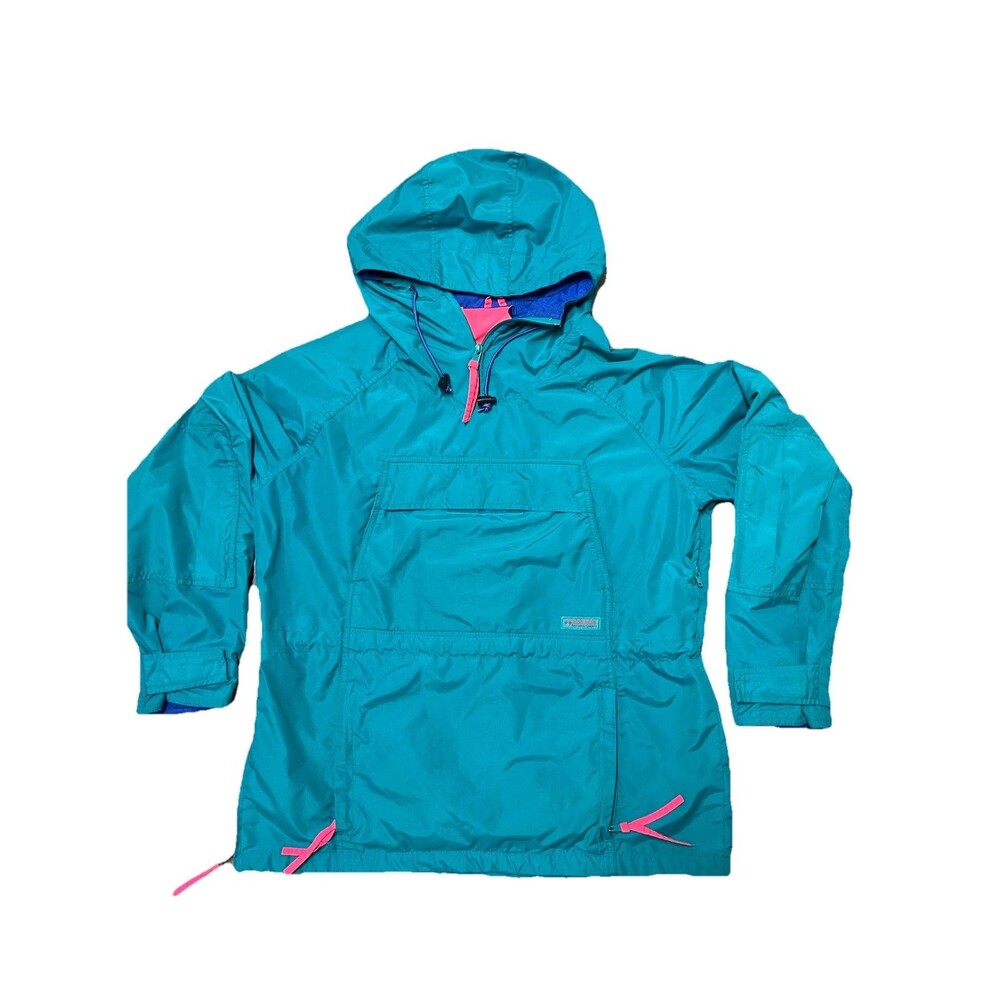 Vtg 80s/90s Columbia Anorak Pullover Men’s Medium Jacket Teal Pink Kangaroo